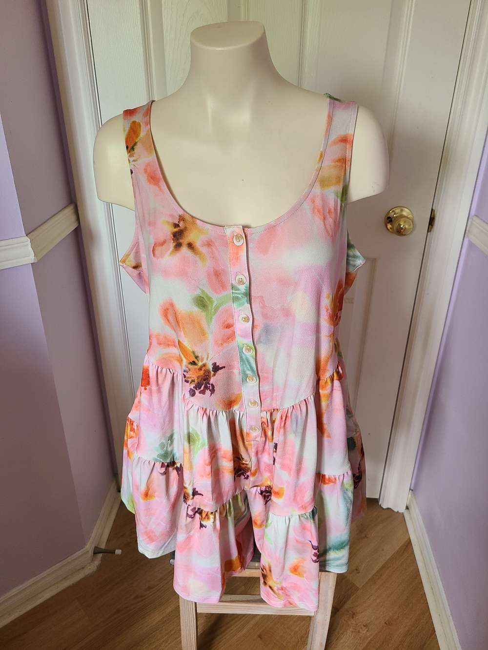 torrid Pink Floral Tiered Button-Front Romper